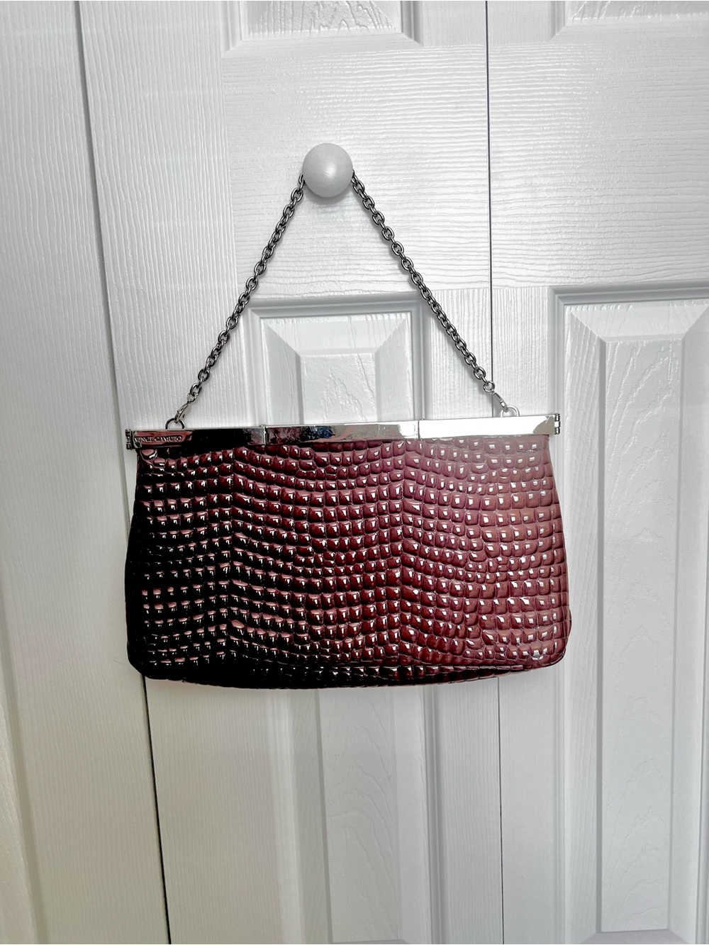 Vince Camuto Burgundy Clutch Crocodile Embossed Patent Leather